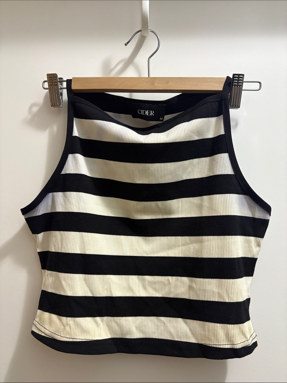 Cider Black & White Striped Ribbed Crop Tank
